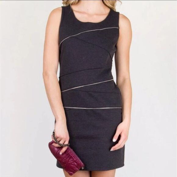 Michael Kors Zipper Accent Sleeveless Scoop Neck Gray Sheath Dress Size 0 - Picture 1 of 10